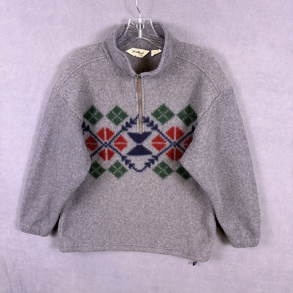 VTG Eddie Bauer Fleece Pullover Mens S Gray Aztec Quarter Zip Made in USA